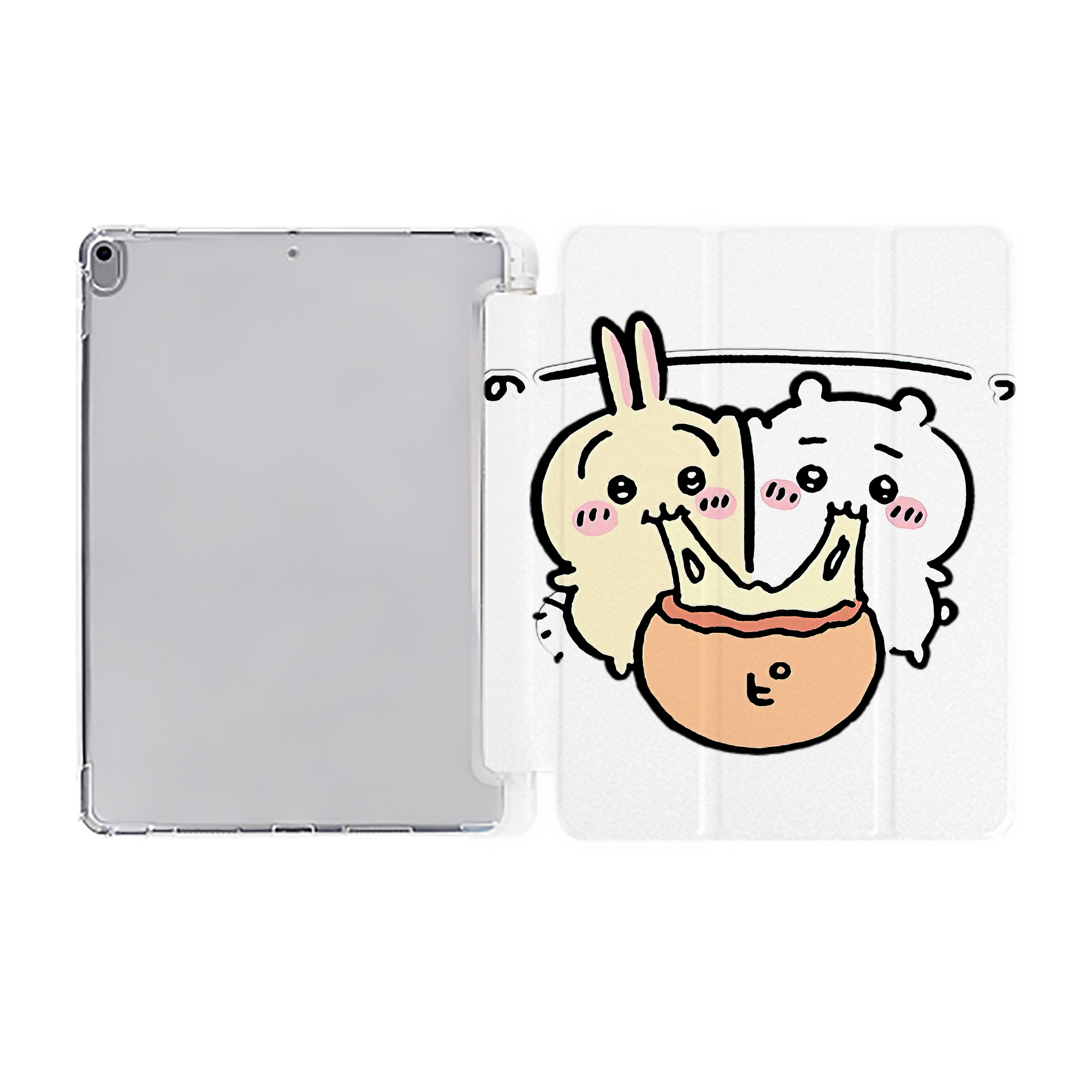 （画像用） ちいかわ うさぎ Chii-kawa usagi IPad ケース ペン収納付き 三つ折りスタンド PUレザー×シリコン 対応機種9.5/10.5/10.9インチ